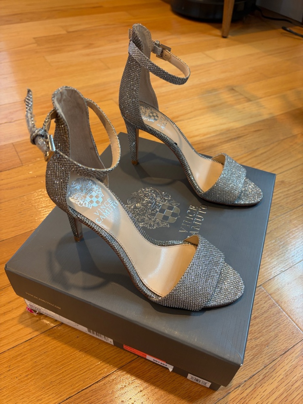 Vince Camuto Sparkle Silver Ankle-Strap Heels